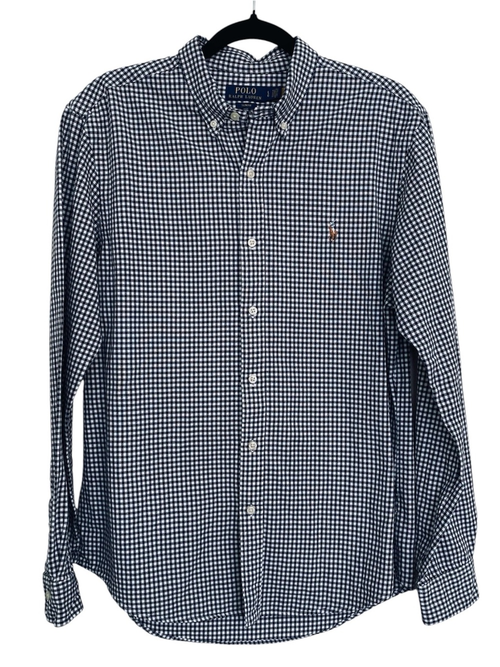 Polo Ralph Lauren Men’s Large Slim Fit Navy Gingham Cotton Button Down Shirt